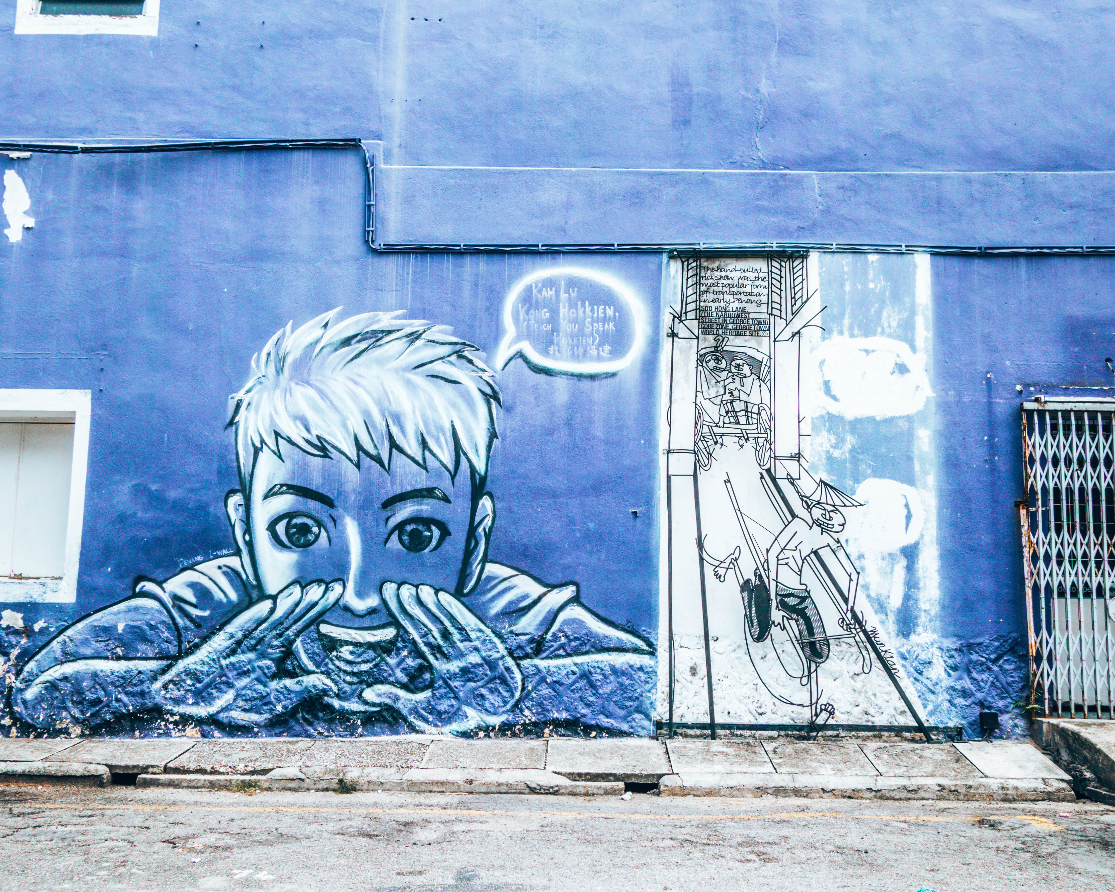 Blue boy - Street art in Penang, Georgetown, Malaysia