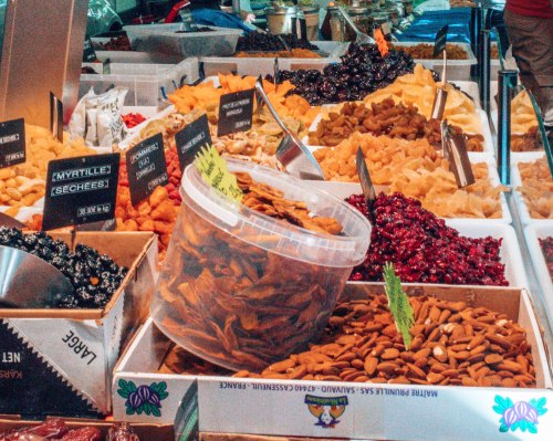 Dried fruits at the market in Eauze France