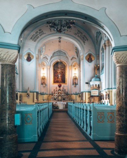 A peak inside the Church of St. Elizabeth aka the Blue Church in Bratislava, Slovakia