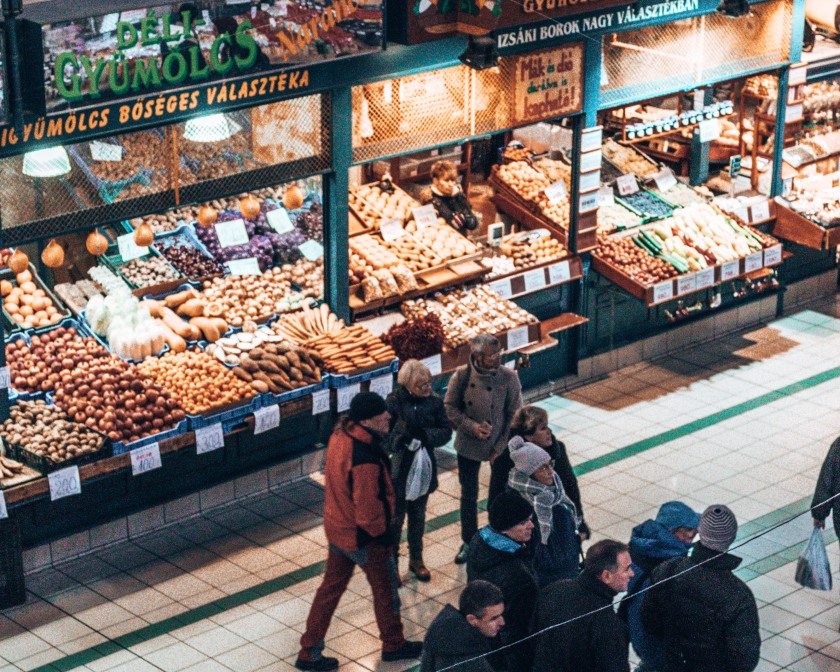 Grab some food at the Great Market Hall in Budapest, Hungary