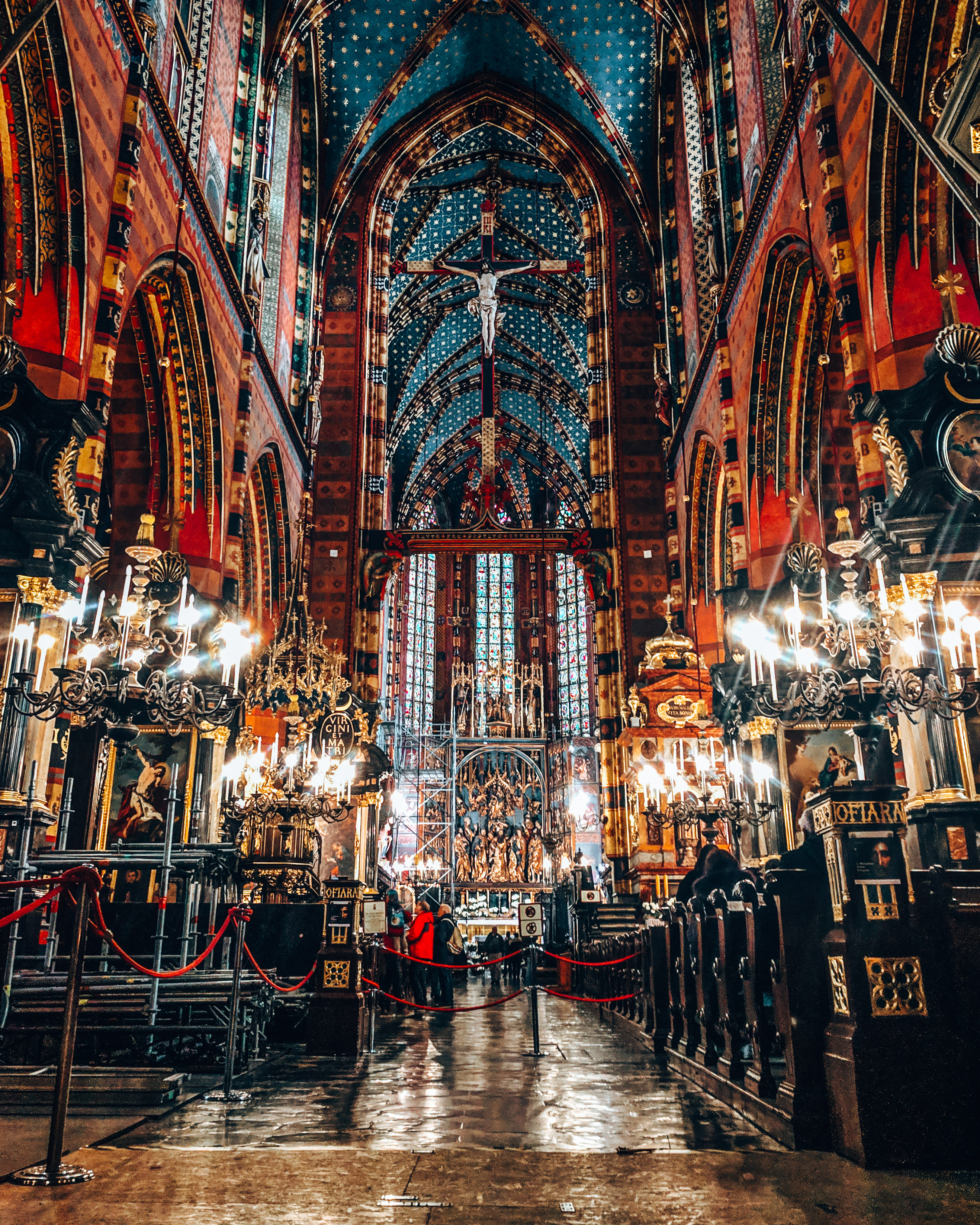 Peak inside St Mary's Basilica in Krakow, Poland