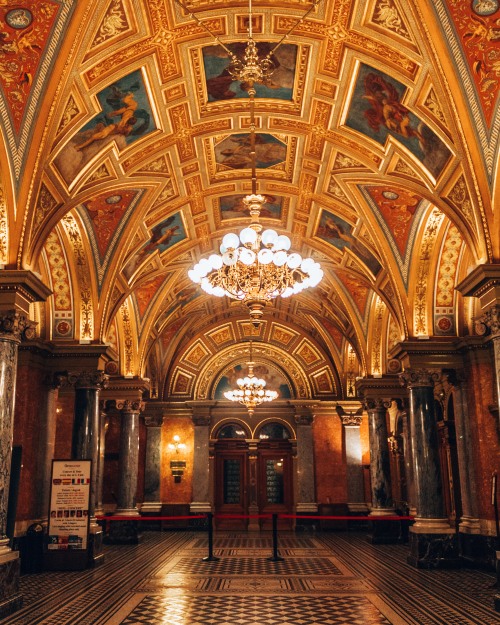 The beautiful inside of the State Opera house in Budapest, Hungary