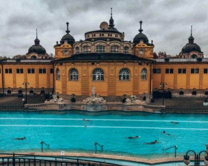 A view inside the Széchenyi thermal baths in Budapest, Hungary