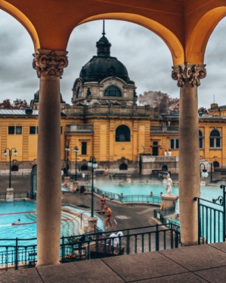 Check out the main pool inside the Széchenyi thermal baths Budapest, Hungary