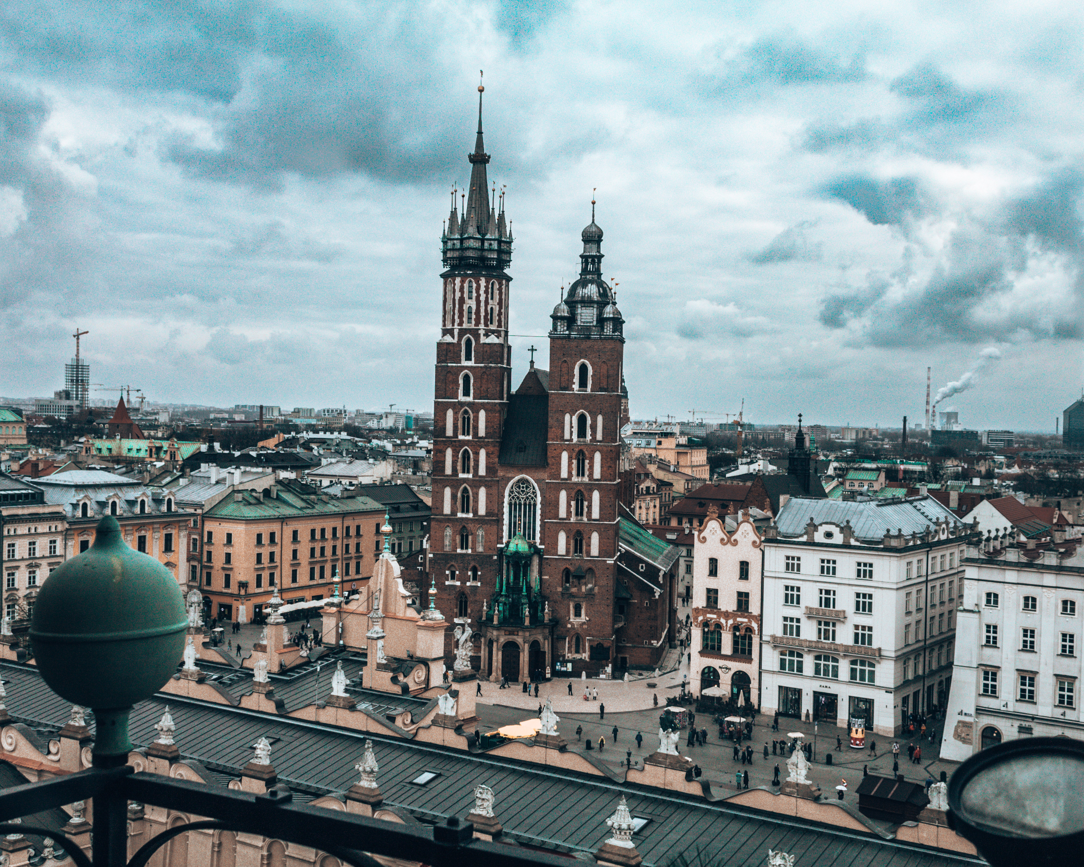 The view from the top of the Town Hall Tower in Krakow, Poland