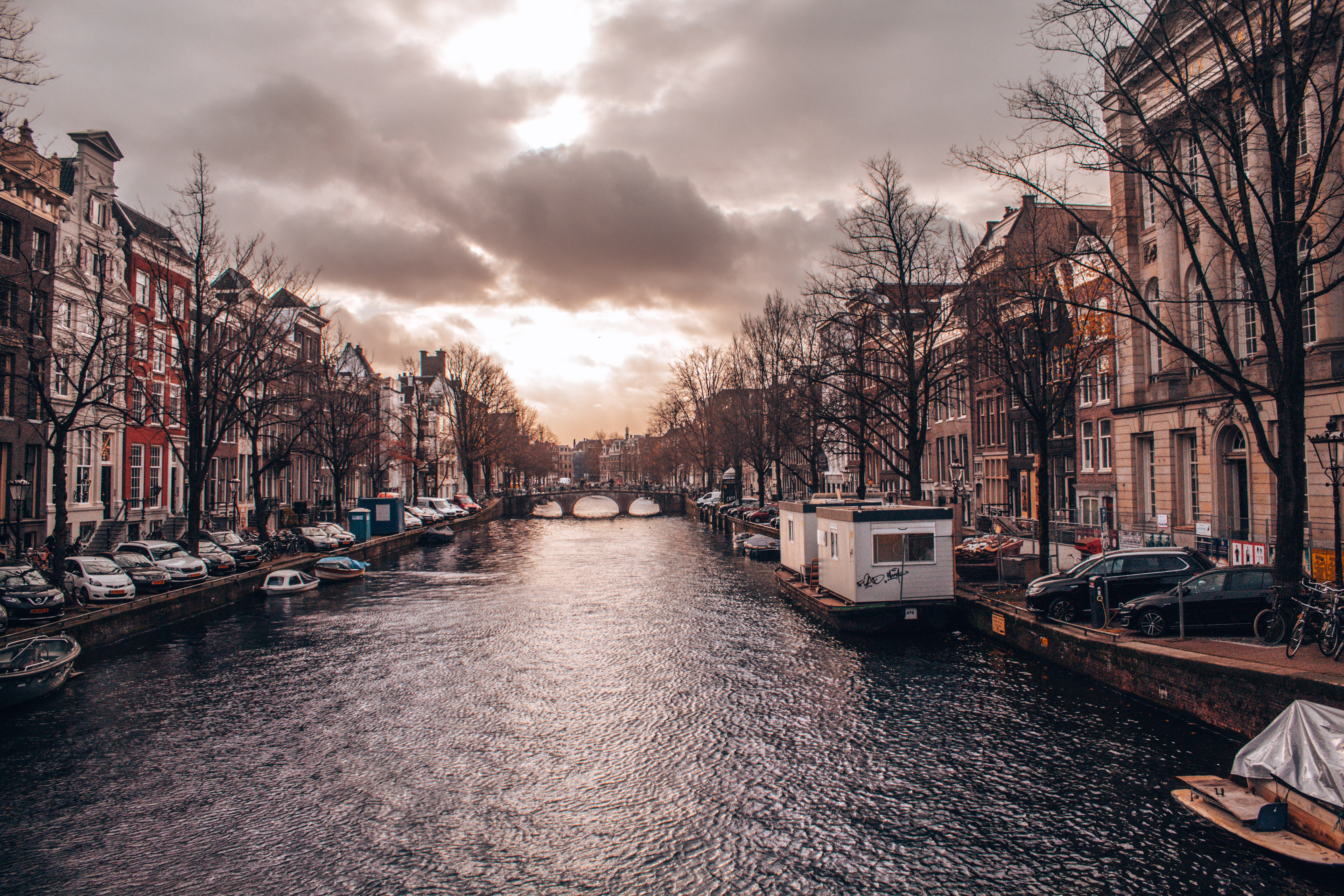 A lovely sunset over the canals of Amsterdam, Netherlands