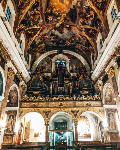 A view of the organ inside the Cathedral of Saint Nicholas in Ljubljana, Slovenia
