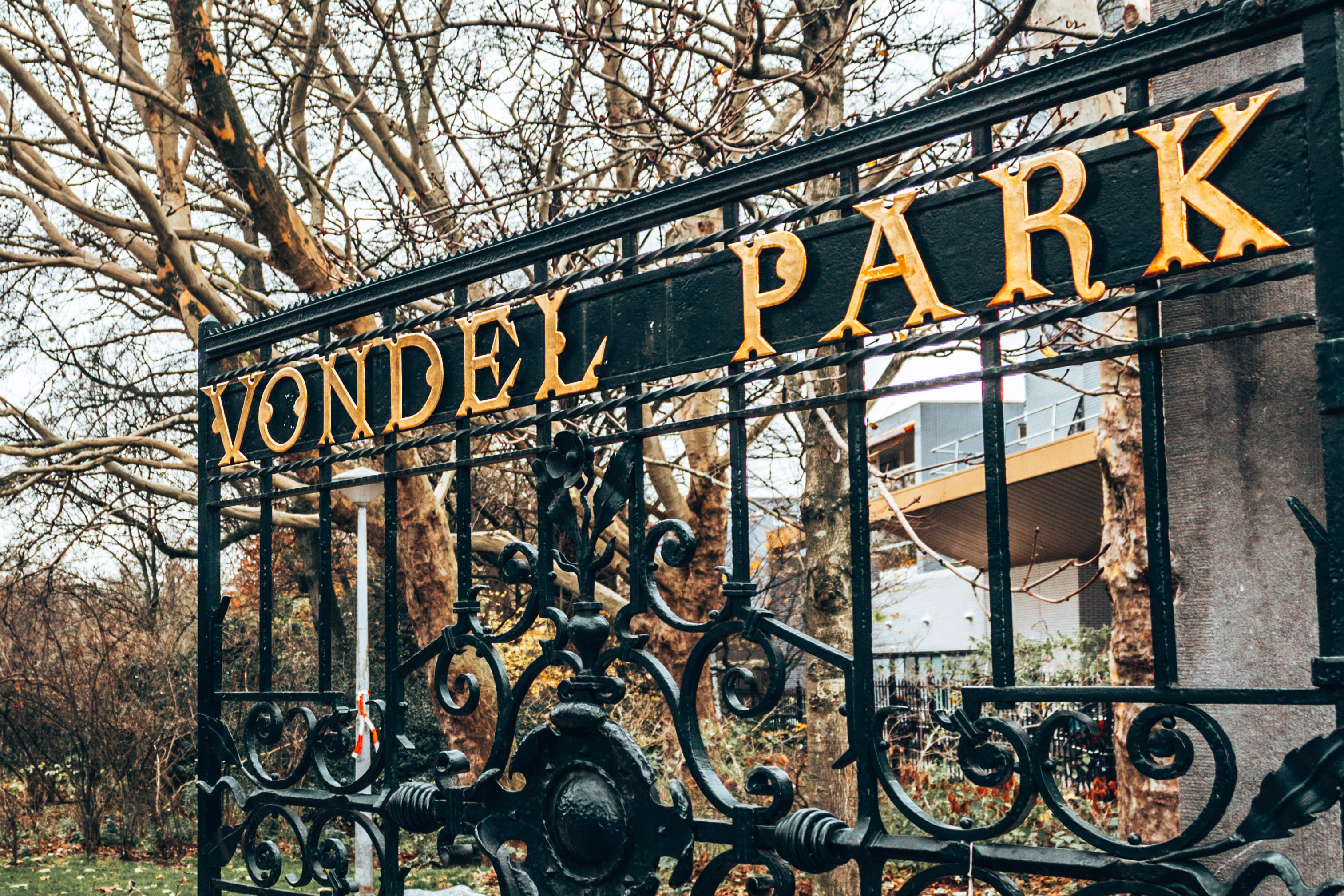 The entrance to the Vondel Park in Amsterdam, Netherlands