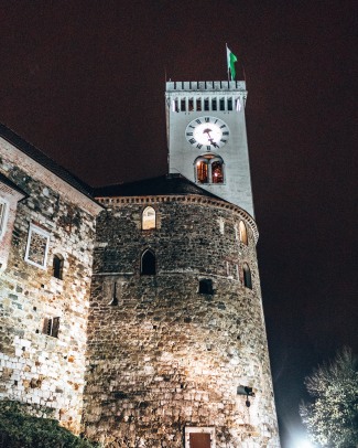 The clocktower at Ljubljana castle in Ljubljana, Slovenia
