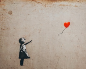 Girl with balloon by Banksy at the Moco Museum in Amsterdam, Netherlands