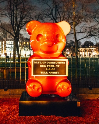 A very bad gummybear outside the Moco museum in Amsterdam, Netherlands