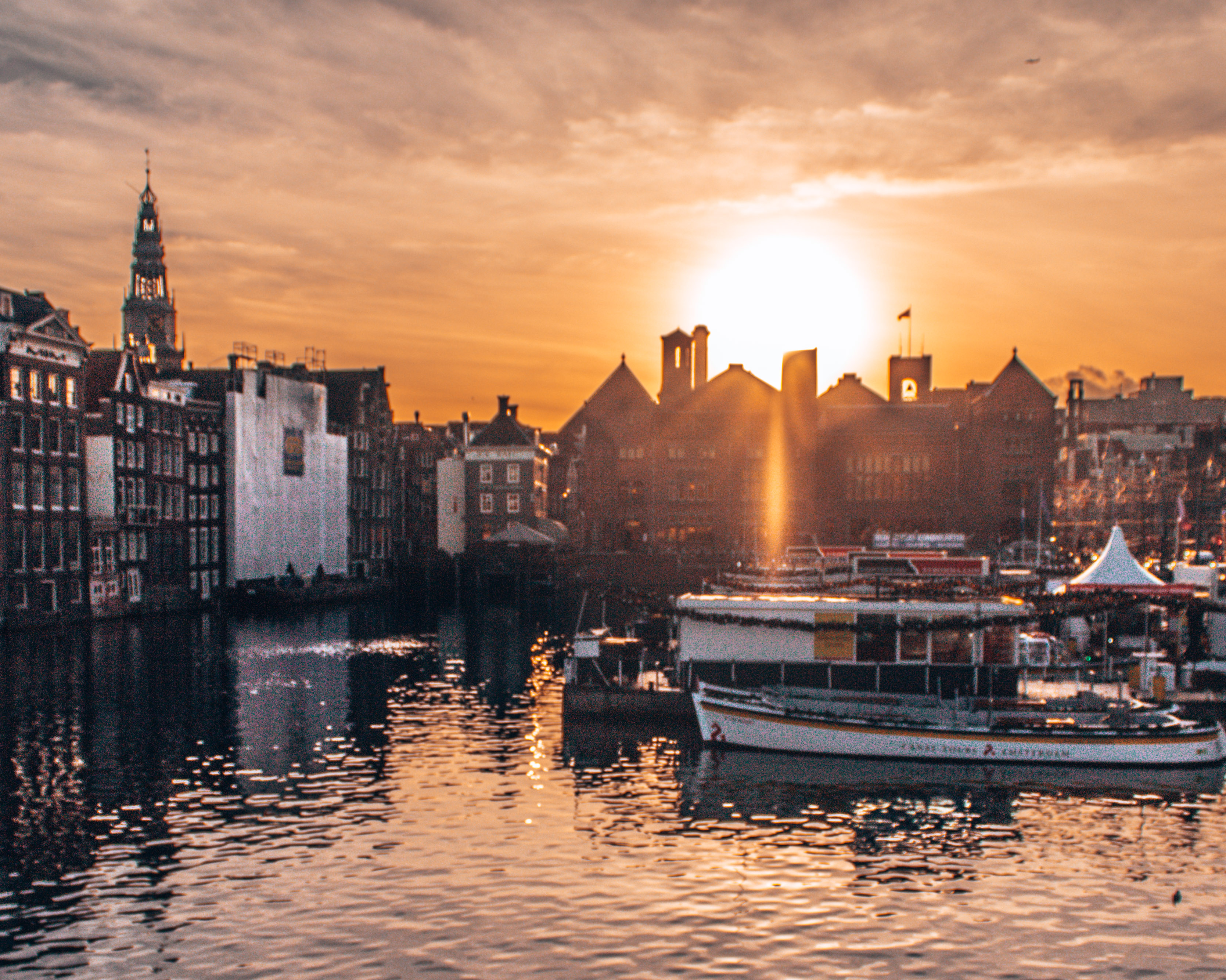 A great sunset over the canals of Amsterdam, Netherlands