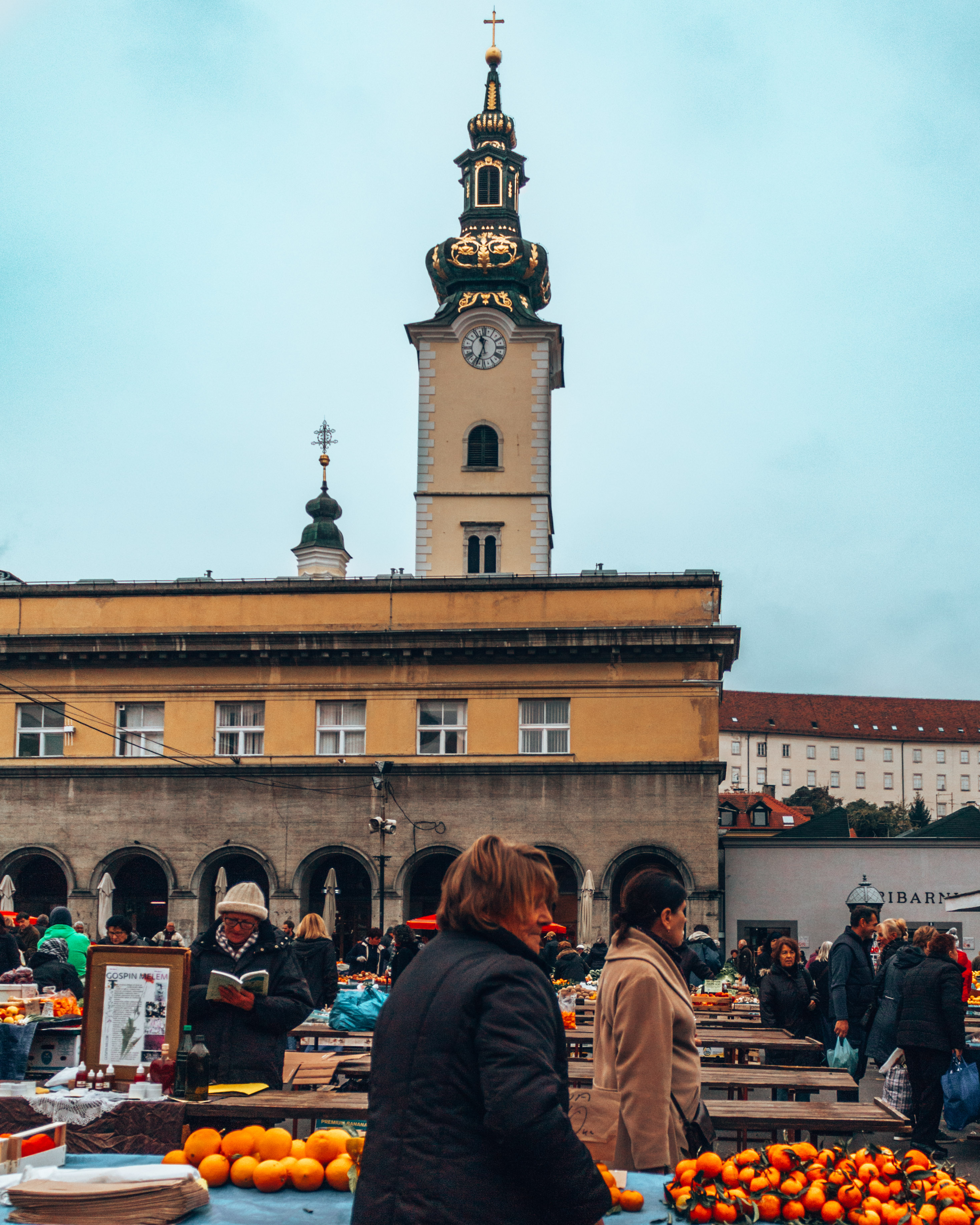 A view of St Mary's Church from the Dolac market in Zagreb, Croatia