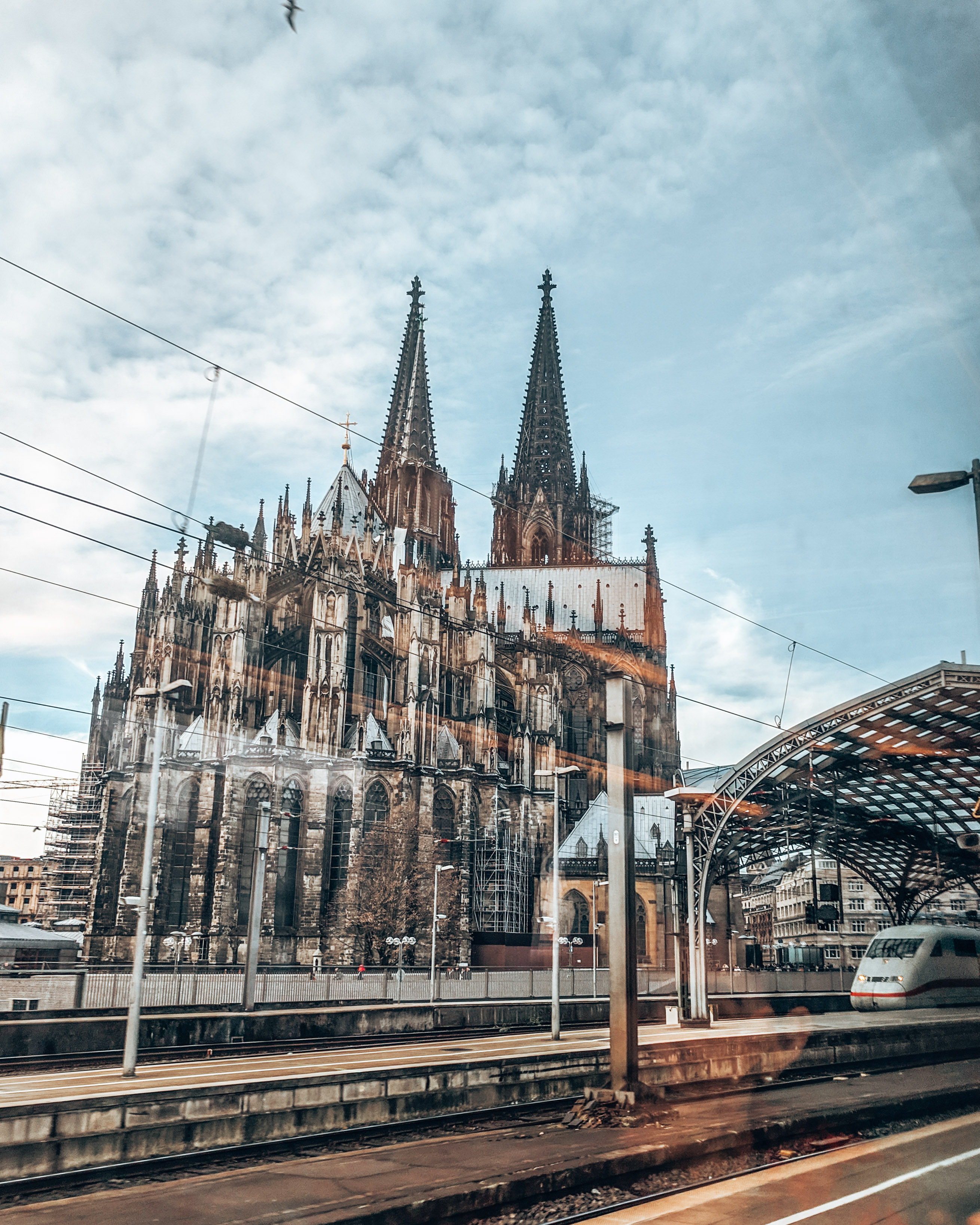 Passing by The Cologne cathedral in Germany by train
