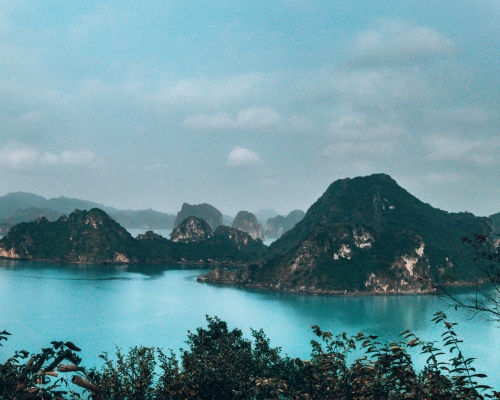 The view from a lookout in Halong Bay Vietnam